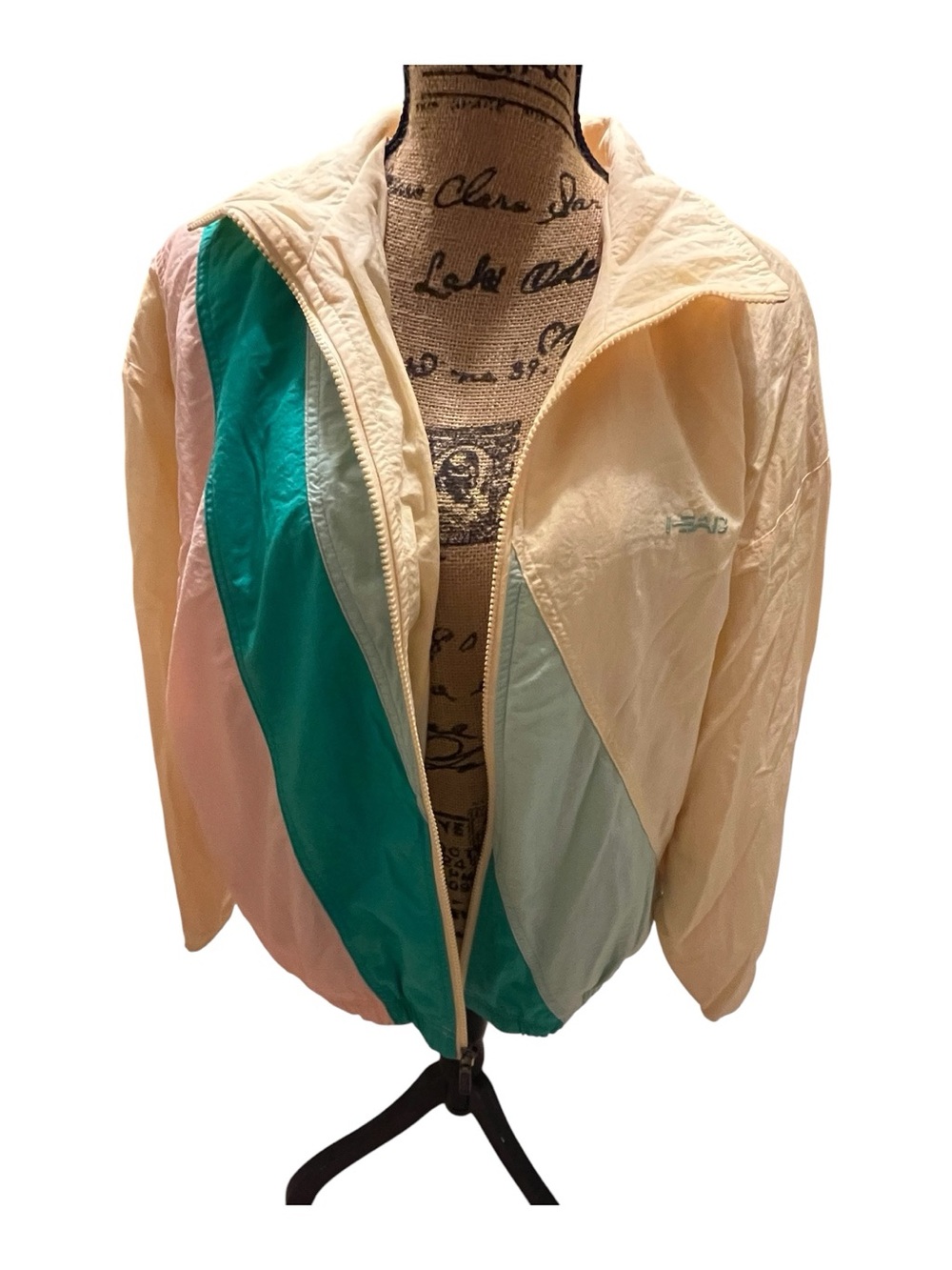 Vintage Head Women's Colorblock Bomber Jacket - Cream, Teal, Mint, Pink